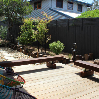 Outdoor timber decking and seating construction