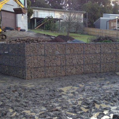 Gabion retaining wall construction Lorne