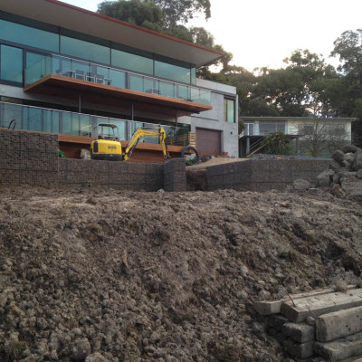 Retaining wall and landscape construction