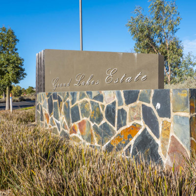 Stone wall at entrance to Great Lakes Estate in Lara