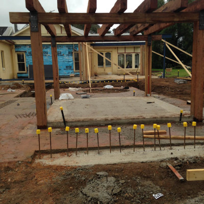 Timber outdoor structure construction for private home in Leopold